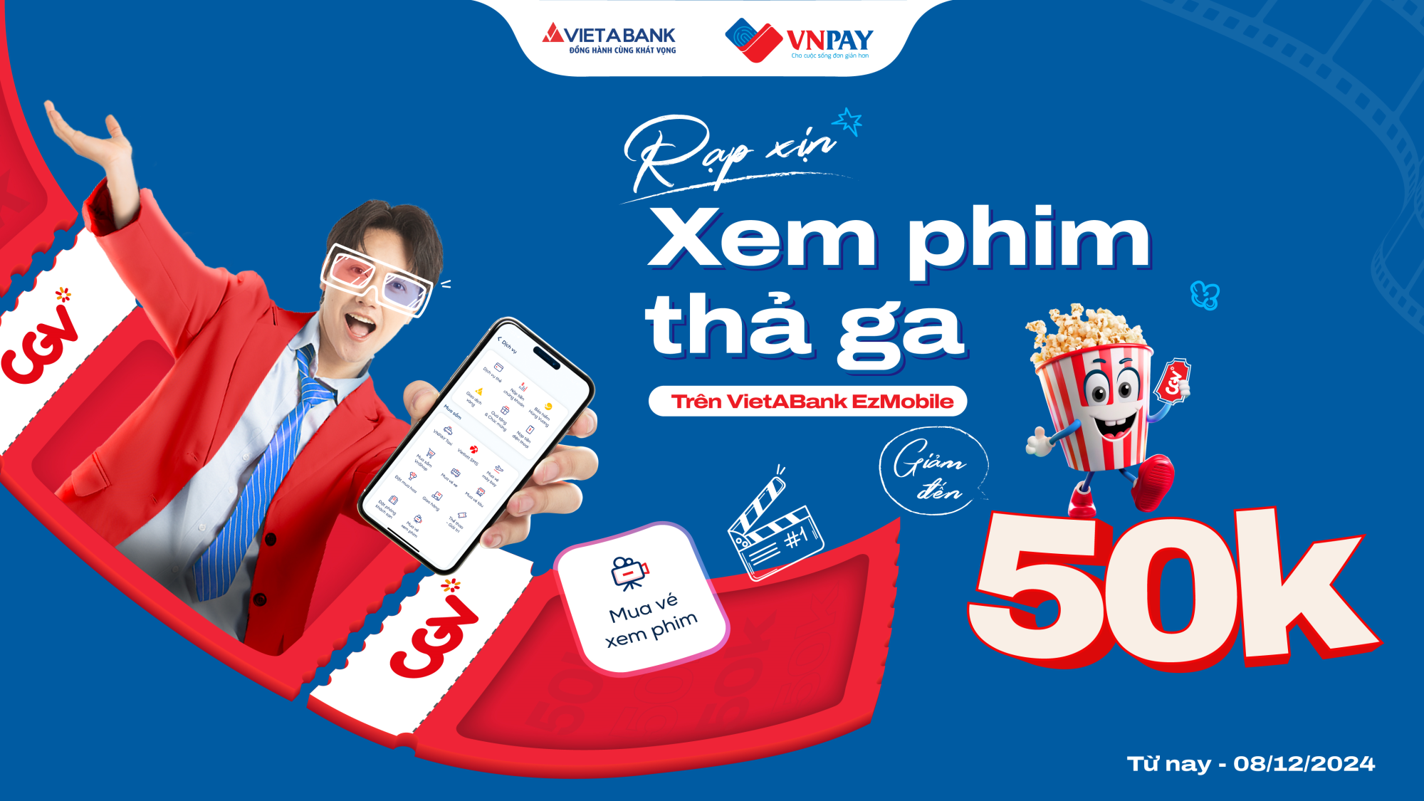 RẠP XỊN BAO LA GIẢM ĐẾN 50K - CGV ĐÃ CÓ MẶT TRÊN VIETABANK EZMOBILE